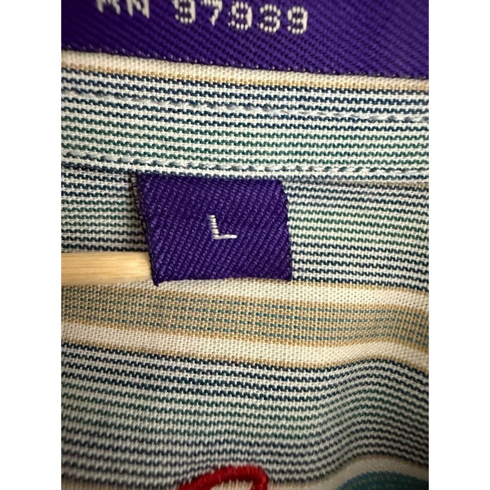 Allen Flusser Shirt Men Large Multicolor Striped 100% Cotton Button Down Pocket - Picture 11 of 13